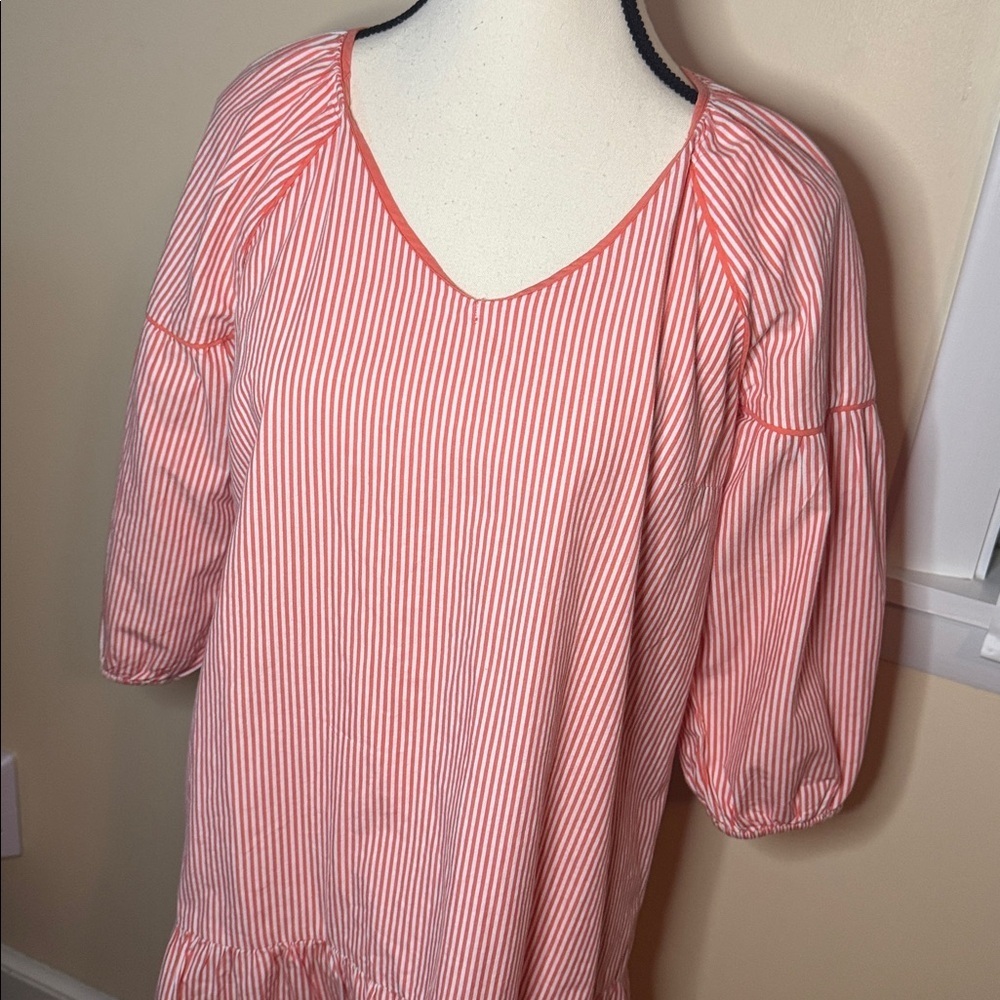 Crown and Ivy women’s small summer bell dress‎ coral/white striped V neck - Picture 2 of 6